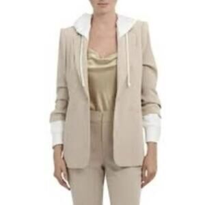 New Cinq A Sept Khloe Hooded with knit Bib Jacket in Taupe / White Sz 8 $595
